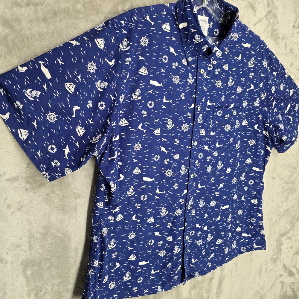 Brooks Brothers Regent Shirt Mens XXL Blue Nautical Whale Mermaid Anchor Cotton - Picture 9 of 13